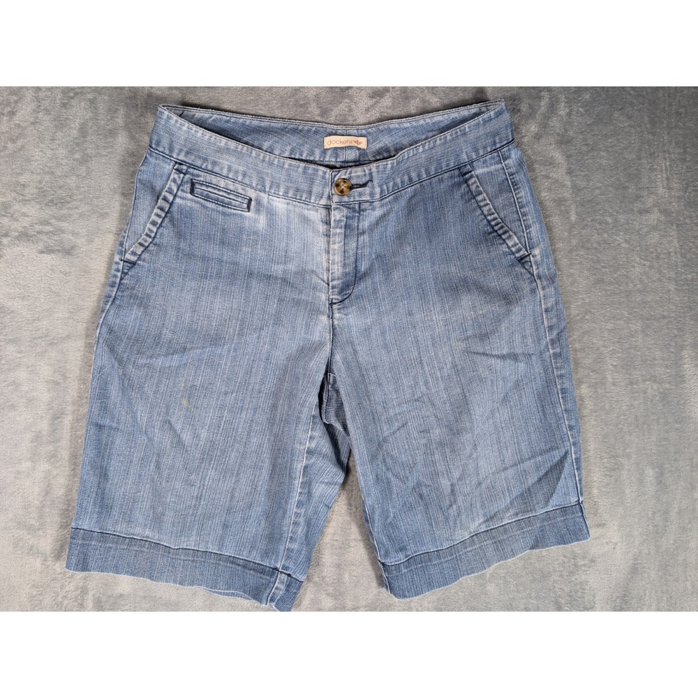 Dockers Denim Bermuda Shorts Womens Size Six Light Wash Stretch Cuffed Jean Blue
